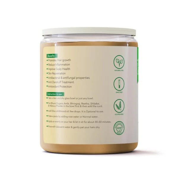 Bhumi Organic 5-in-1 Hair Care Powder with Amla, Bhringraj, Reetha, Shikakai, Hibiscus, Chemical-free, 200g