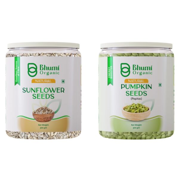Bhumi Organic Natural Seeds Combo Pack, Sunflower and Pumpkin Seeds (Pepitas), 300g Each, High in Protein and Fibre