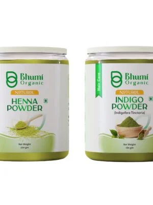Bhumi Organic Natural Hair Color Set, Henna Powder 200g and Indigo Powder 180g, Chemical-Free