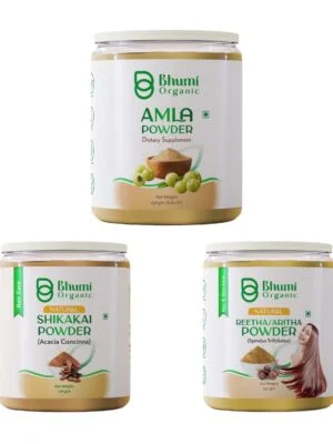Bhumi Organic Hair Care Powder Set, Amla 250g, Reetha 250g, Shikakai 200g , Natural Hair Treatment