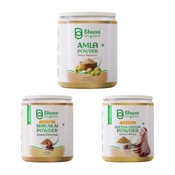 Bhumi Organic Hair Care Powder Set, Amla 250g, Reetha 250g, Shikakai 200g , Natural Hair Treatment