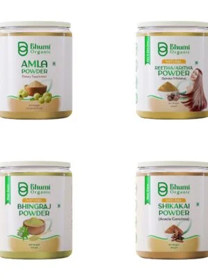 Bhumi Organic Natural Hair Care Powder Set, Amla 250g, Reetha 250g, Shikakai 200g, Bhringraj 200g