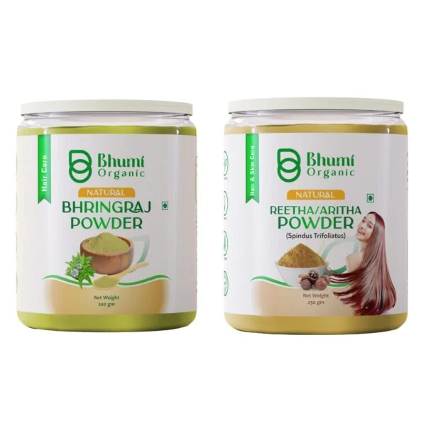 Bhumi Organic Natural Hair Care Powder Set - Bhringraj 200g and Reetha 250g