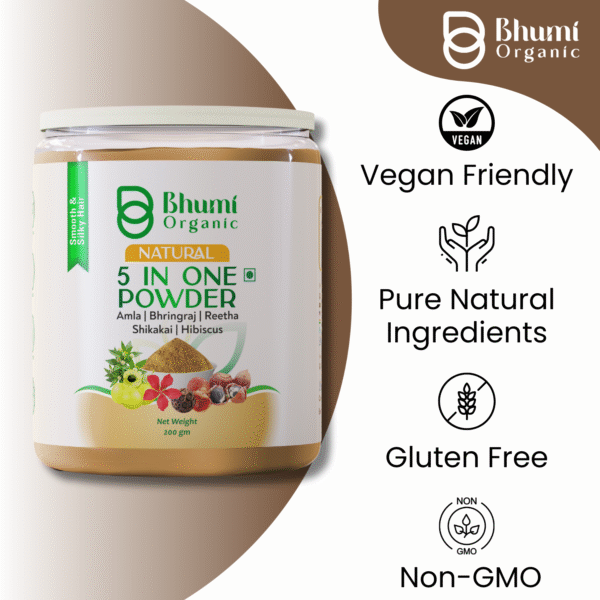 Bhumi Organic 5-in-1 Hair Care Powder 400g | Amla, Bhringraj | For Hair Fall & Growth