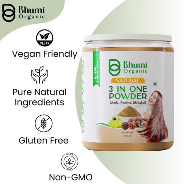 Bhumi Organic 3-in-1 Hair Powder with Amla, Bhringraj, Shikakai | 400g