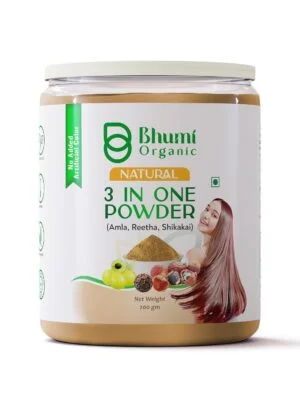 Bhumi Organic Amla, Reetha, Shikakai 3-in-1 Hair Powder, Natural Hair Cleanser, 100% Pure