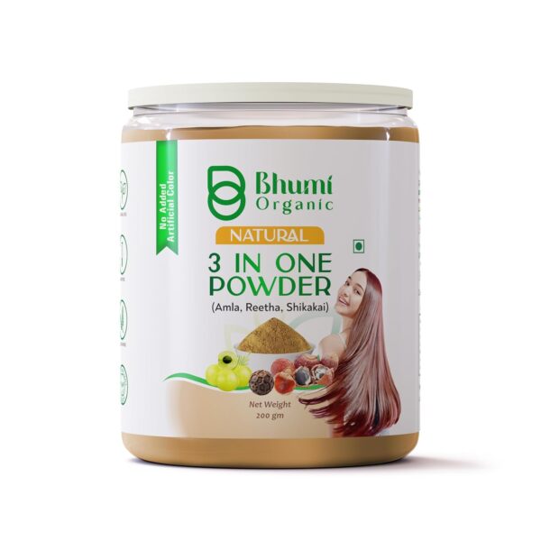 Bhumi Organic Amla, Reetha, Shikakai 3-in-1 Hair Powder, Natural Hair Cleanser, 100% Pure