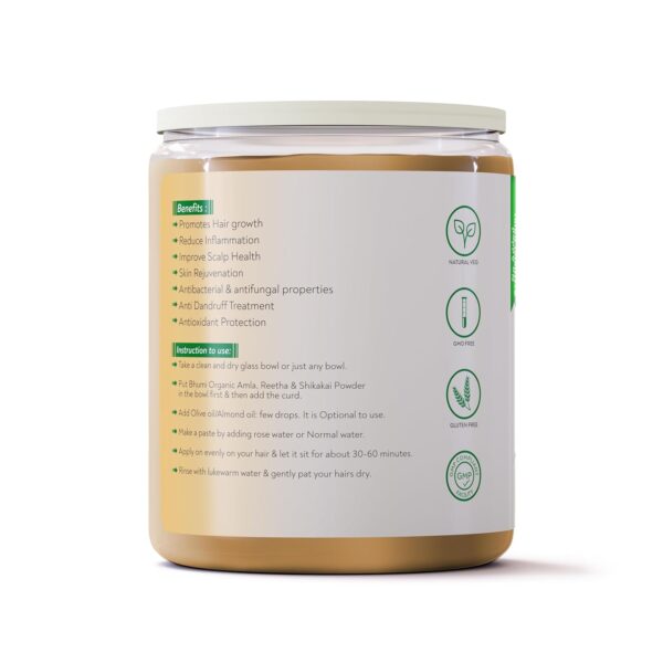 Bhumi Organic Amla, Reetha, Shikakai 3-in-1 Hair Powder, Natural Hair Cleanser, 100% Pure
