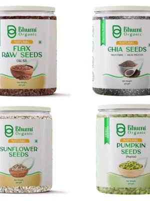 Bhumi Organic 4 Superseed Combo (Chia, Pumpkin, Sunflower & Flax) 300 gms each | Immunity combo for Weight Management | Mix Seeds for Eating | Diet Snacks | Superfood