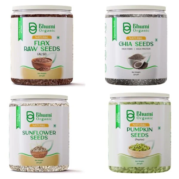 Bhumi Organic 4 Superseed Combo (Chia, Pumpkin, Sunflower & Flax) 300 gms each | Immunity combo for Weight Management | Mix Seeds for Eating | Diet Snacks | Superfood