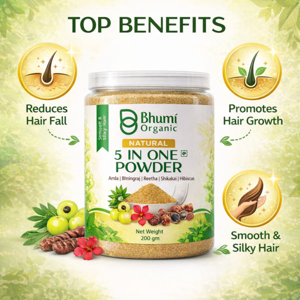 Bhumi Organic 5-in-1 Hair Care Powder 400g | Amla, Bhringraj | For Hair Fall & Growth