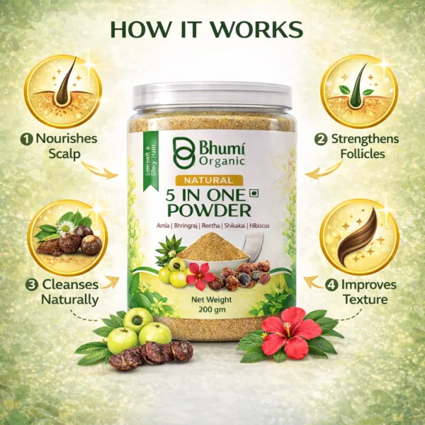 Bhumi Organic 5-in-1 Hair Care Powder 400g | Amla, Bhringraj | For Hair Fall & Growth
