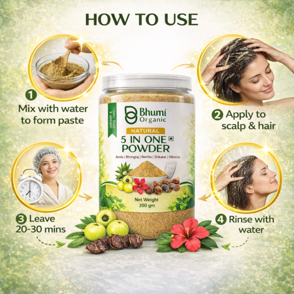 Bhumi Organic 5-in-1 Hair Care Powder 400g | Amla, Bhringraj | For Hair Fall & Growth