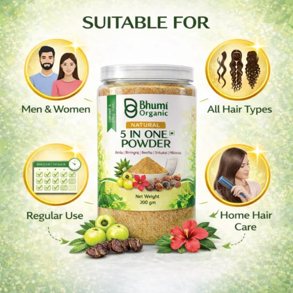 Bhumi Organic 5-in-1 Hair Care Powder 400g | Amla, Bhringraj | For Hair Fall & Growth