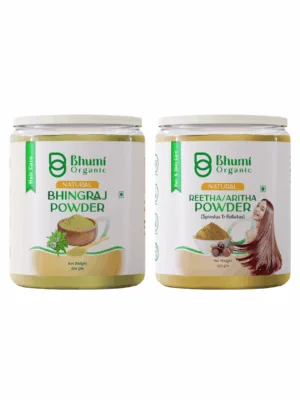 Bhumi Organic Natural Hair Care Powder Set - Bhringraj 200g and Reetha 250g
