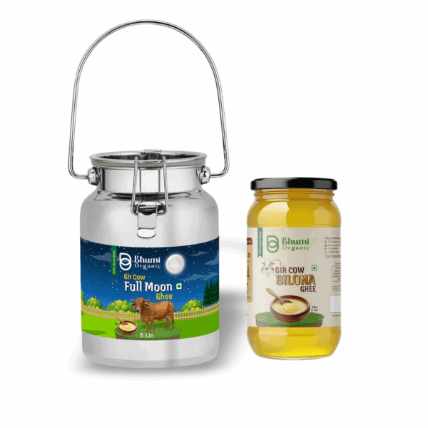 Bhumi Organic Full Moon Gir Cow Bilona Ghee - Made From Curd (5 LTR)(DOLCHI)+ (FREE 1 ltr gir cow ghee)