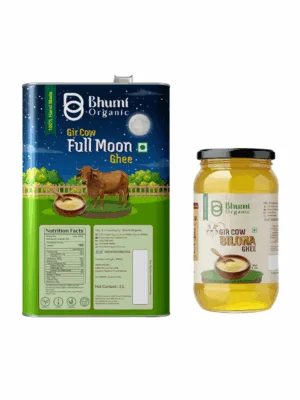 Bhumi Organic Full Moon Gir Cow Bilona Ghee - Made From Curd (5 LTR)(TIN PACK)+ (FREE 1 ltr gir cow ghee)