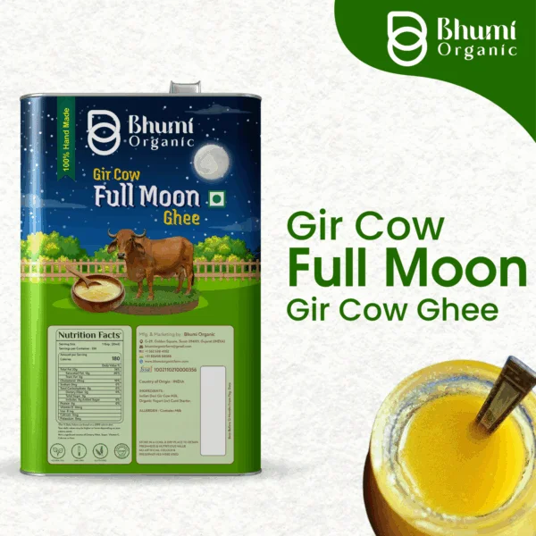 Bhumi Organic Full Moon Gir Cow Bilona Ghee - Made From Curd (2 LTR )(TIN PACK)+ Free 1 kg MultiFlora Honey