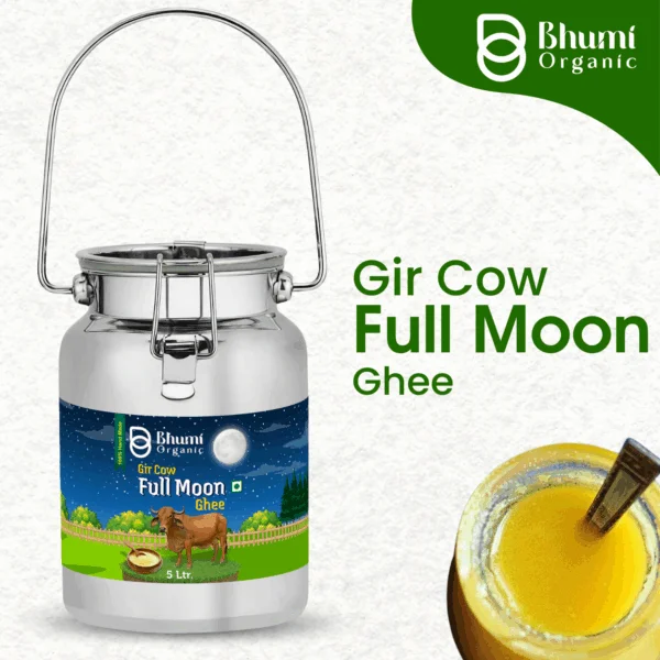 Bhumi Organic Full Moon Gir Cow Bilona Ghee - Made From Curd (5 LTR)(DOLCHI)+ (FREE 1 ltr gir cow ghee)