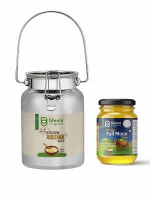 Bhumi Organic Gir Cow Bilona Ghee - Made From Curd (5 LTR)(DOLCHI) + (500 ML FULL MOON GIR GHEE)
