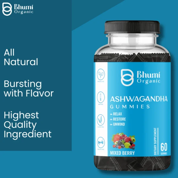 Ashwagandha Gummies, Mixed Berry Flavour, 60 Count, Vegan, Gluten-Free