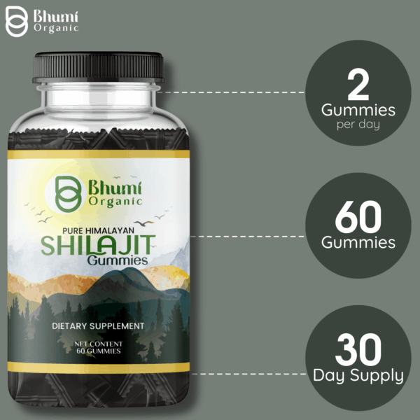 Pure Himalayan Shilajit Gummies, 60 Count, Dietary Supplement with Fulvic Acid and Ashwagandha