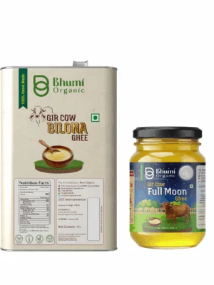 Bhumi Organic Gir Cow Bilona Ghee - Made From Curd (5 LTR)(TIN PACK) + (500 ML FULL MOON GIR GHEE)