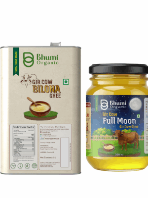 Gir Cow Bilona Ghee - Made From Curd (5 LTR)(TIN PACK) + (500 ml FULL MOON GIR GHEE)