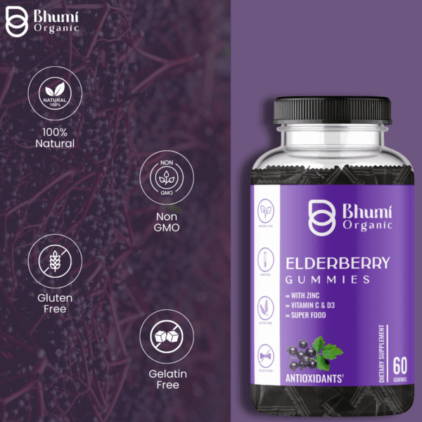 Elderberry Gummies, Immune Support with Zinc, Vitamin C, D3, 60 Count, Vegetarian