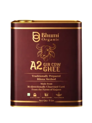 Bhumi Organic A2 Gir Cow Bilona Ghee (5 LTR)(TIN PACK) | Traditional Wooden Churned