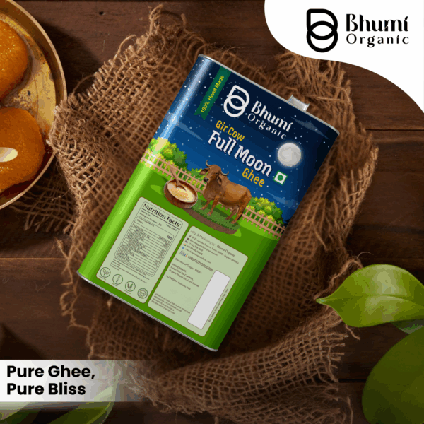 Bhumi Organic Full Moon Gir Cow Bilona Ghee - Made From Curd (2 LTR )(TIN PACK)+ Free 1 kg MultiFlora Honey