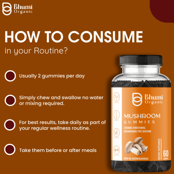 Mushroom Gummies, 2500mg Functional Mushrooms, 60 Gummies, Sugar-Free
