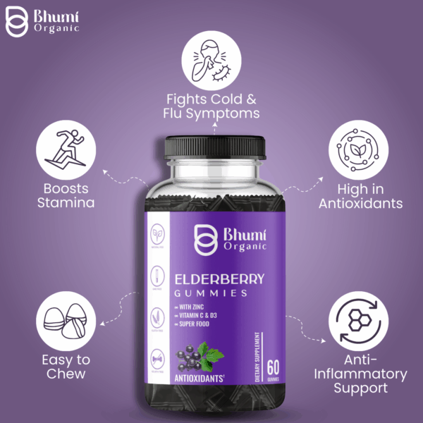 Elderberry Gummies, Immune Support with Zinc, Vitamin C, D3, 60 Count, Vegetarian