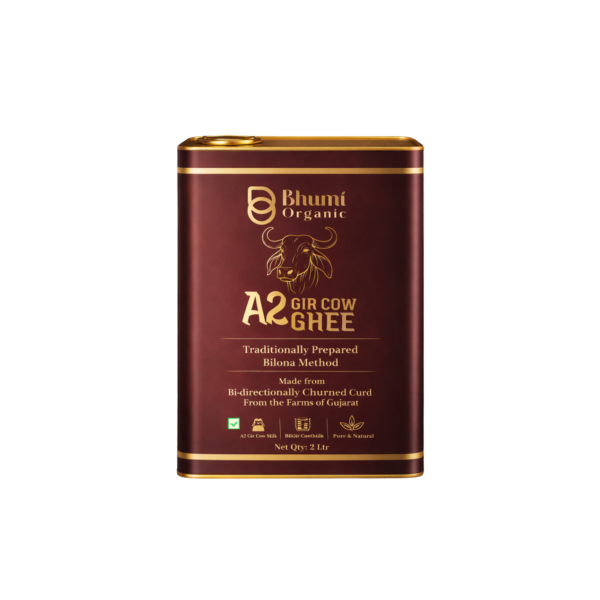 Bhumi Organic A2 Gir Cow Bilona Ghee (2 LTR )(TIN PACK) | Traditional Wooden Churned