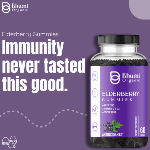 Elderberry Gummies, Immune Support with Zinc, Vitamin C, D3, 60 Count, Vegetarian