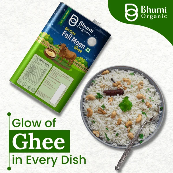Bhumi Organic Full Moon Gir Cow Bilona Ghee - Made From Curd (2 LTR )(TIN PACK)+ Free 1 kg MultiFlora Honey