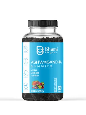 Bhumi Organic Ashwagandha Gummies, Mixed Berry Flavour, 60 Count, Vegan, Gluten-Free