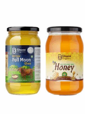 Bhumi Organic Full Moon Gir Cow Ghee (1 ltr) And MultiFlora Honey (1 kg )