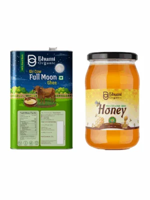 Bhumi Organic Full Moon Gir Cow Bilona Ghee - Made From Curd (2 LTR )(TIN PACK)+ Free 1 kg MultiFlora Honey