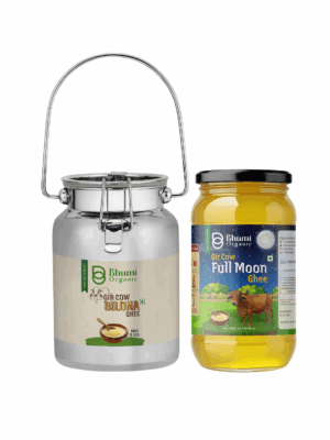 Bhumi Organic Gir Cow Bilona Ghee - Made From Curd (5 LTR)(DOLCHI) + (1 Ltr FULL MOON GIR GHEE)