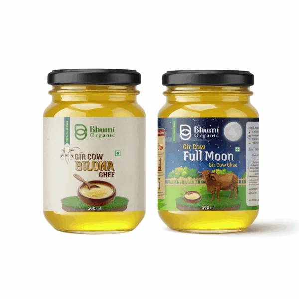Bhumi Organic Gir Cow Ghee and Full Moon Gir Cow Ghee Combo - Made From Curd (500 ml)