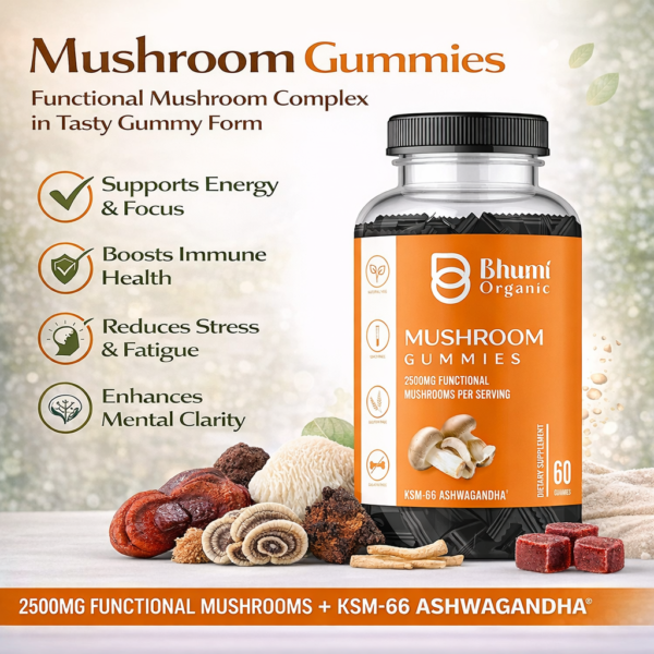 Mushroom Gummies | 2500mg Functional Mushrooms | Sugar-Free | 60 Gummies