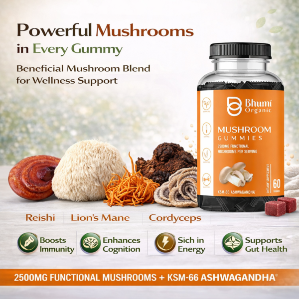 Mushroom Gummies | 2500mg Functional Mushrooms | Sugar-Free | 60 Gummies