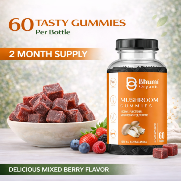 Mushroom Gummies | 2500mg Functional Mushrooms | Sugar-Free | 60 Gummies