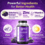 Elderberry Gummies | Immune Support with Zinc, Vitamin C & D3 | 60 Vegetarian Gummies