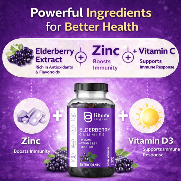 Elderberry Gummies | Immune Support with Zinc, Vitamin C & D3 | 60 Vegetarian Gummies