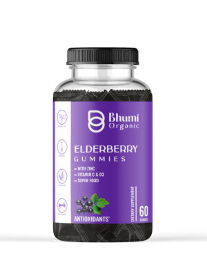 Bhumi Organic Elderberry Gummies, Immune Support with Zinc, Vitamin C, D3, 60 Count, Vegetarian