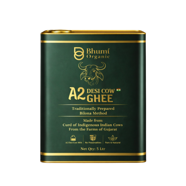 Desi Cow A2 Bilona Ghee Made from Curd | 5 LTR (TIN PACK) | Traditional Wooden Churned