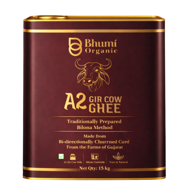 Bhumi Organic A2 Gir Cow Bilona Ghee | Traditional Wooden Churned (15 KG)(TIN PACK)