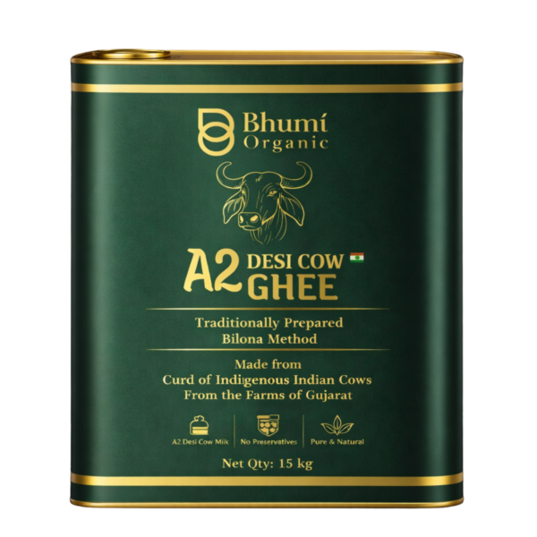 Desi Cow A2 Bilona Ghee Made from Curd | 15 KG (TIN PACK) | Traditional Wooden Churned